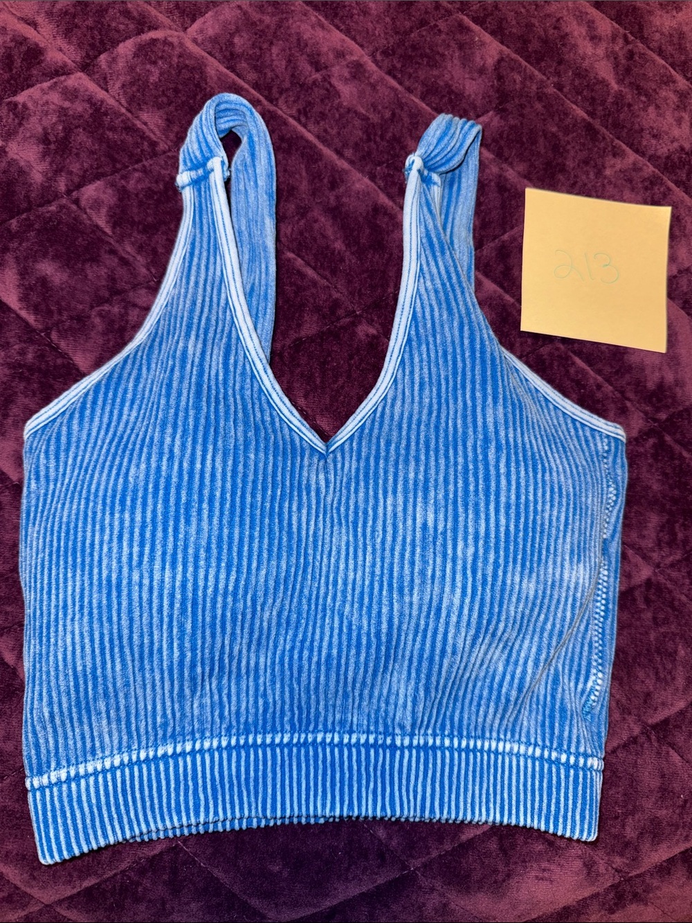 Zenana Outfitters Bright Blue Ribbed V-Neck bralette w/ removable pads